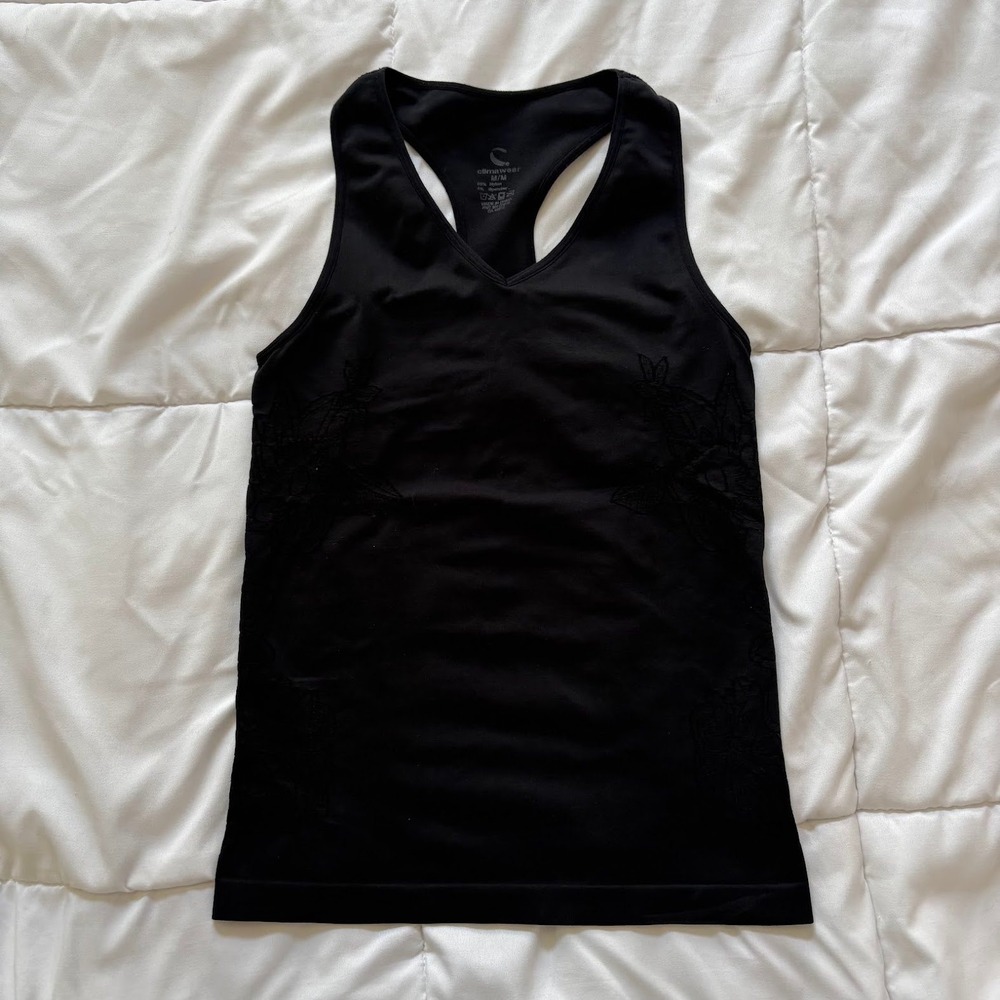 Climawear Black Seamless Racerback Tank Top Built-in Bra Floral Shapewear Medium